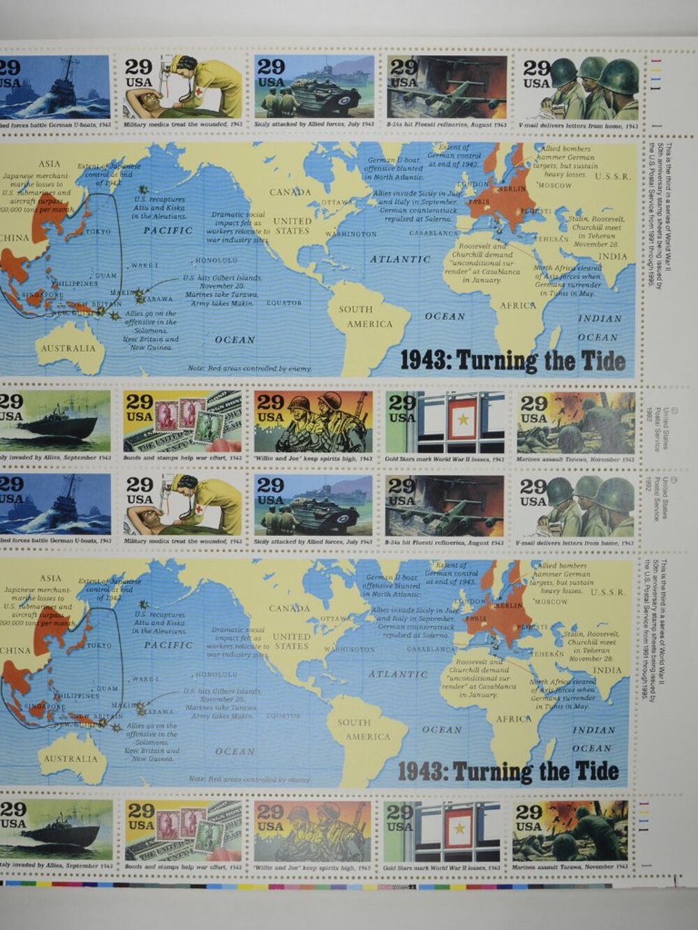 Collectable Commemorative Sheet of 20 Stamps 1992 "1943: Turning the Tide" MNH